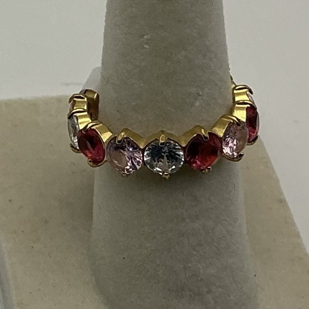 18K Gold Plated Multicolor Crystal Eternity Band Ring Size 7 Waterproof